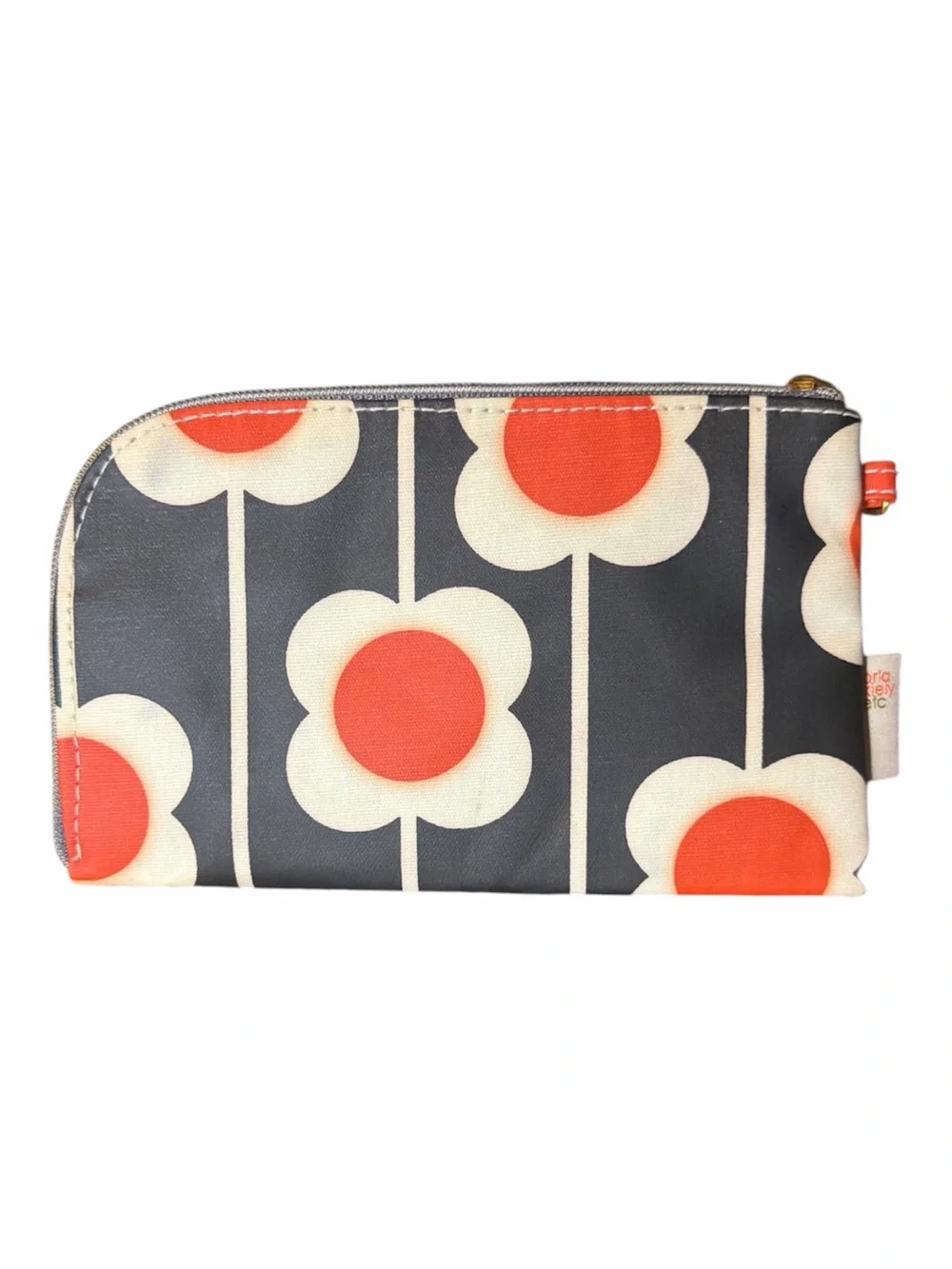Orla Kiely Navy Pouch with Coral & White Flower Print